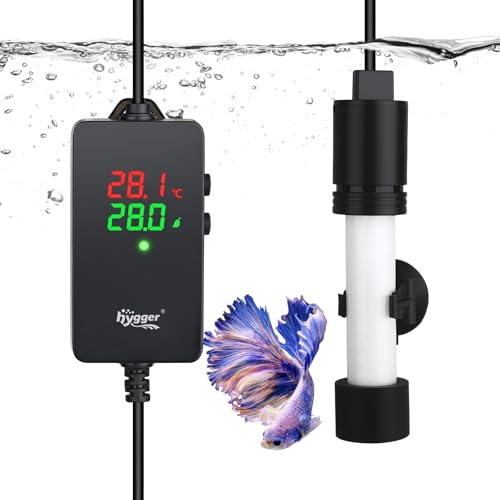 hygger Piccolo riscaldatore per acquario, 50 W, regolabile, sommergibile, doppia modalità di riscaldamento, asta in vetro, riscaldatore per tartarughe, per acqua dolce o salata da 19-38 litri