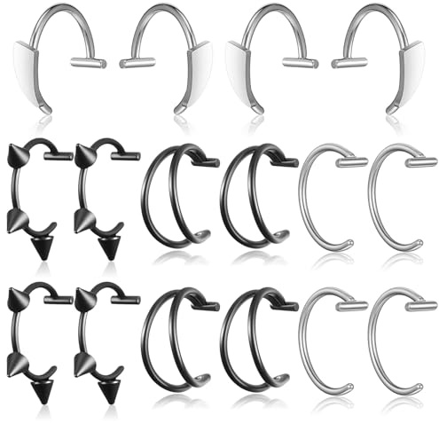 DOPENSPI 16 piercings de labios falsos, 4 estilos, anillo de acero inoxidable con clip en dientes de vampiro, falsos anillos de nariz para mujeres y hombres, Halloween