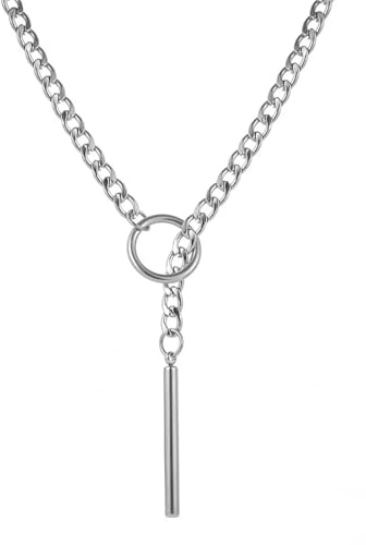 TJUSPIRIT Edelstahl Slip Chain Choker Kette Damen 70CM verstellbare | Schlupfkette O-Ring Slip Chain Punk Gothic y2k Lariat Y Halskette PU Lederhalsband Halskette