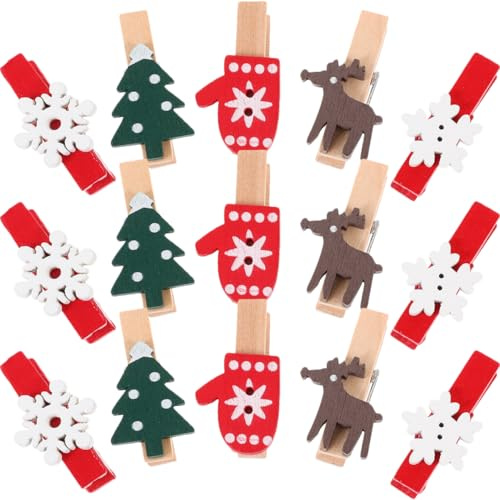 UKCOCO Weihnachten Holzklammern Kleine: 125 Stück Holzklammern Weihnachten Wäscheklammern Kleine 3,5cm für Fotowand Verpackung Gastgeschenk Adventskalender