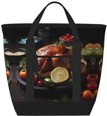 hhbiuuo Bolsas refrigeradoras/bolsa aislada, lonchera suave a prueba de fugas con cremallera, estampado de pavo asado tentador, para viajes en la playa, comestibles