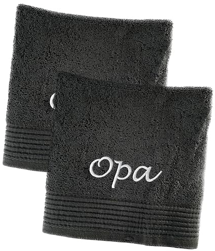 Schnoschi Handtuch 2er Set dunkelgrau 30 x 50 cm Gästehandtuch personalisiert mit Namen, Motiv, Initialen oder Wunschtext Bestickt, 100% Baumwolle, 450 g/m²