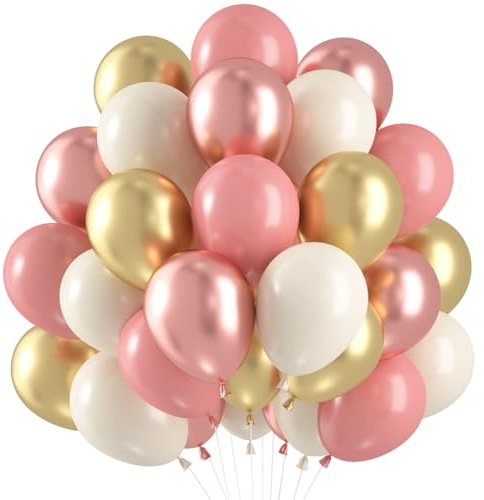 Luftballons Rosa Gold, 60 Stück Luftballons Rosegold Rosa, Luftballon Geburtstag Altrosa Ballons Rosa Gold, Rosegold Metallic Luftballon für Mädchen Geburtstag, Hochzeit Babyparty Verlobung Deko