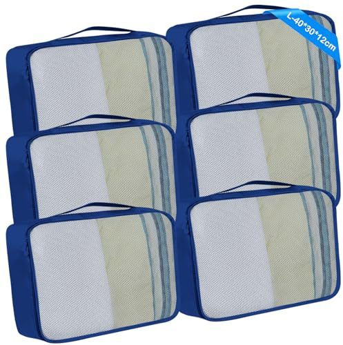 BAGBUTY 6 Large Packing Cubes - Größe L - Gleichgroße Koffer Organizer L – Wasserdichte Packwürfel (Marineblau - 6L)