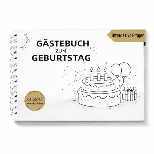Auibor Gästebuch Geburtstag mit Fragen – DIN A4 Gästebuch mit 63 Seiten – 9 kreative Steckbriefe – Fotoalbum & Erinnerungsbuch für 18., 30., 40. & 60. Geburtstag & Party