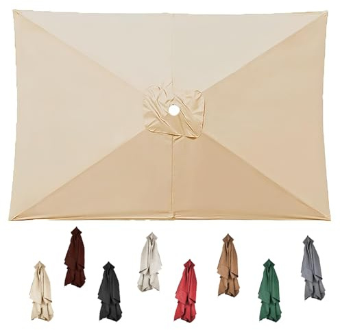 Telo Di Ricambio Per Ombrellone Rettangolare 3x2m 3x3.0m, Panno Di Ricambio Per Ombrellone Da Giardino A 4/6/8 Stecche In Poliestere, Protezione UV 50+(Beige,2.0x3.0m)