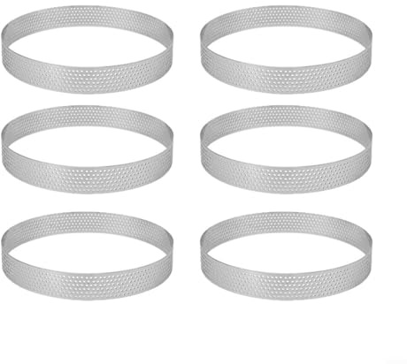 MIKMLYZE Lot de 6 moules à tarte ronds perforés en acier inoxydable de 11 cm, 12 cm, 13 cm, passent au four pour tartelettes, pâtisseries, quiches, passent au lave-vaisselle, argent (13 cm)