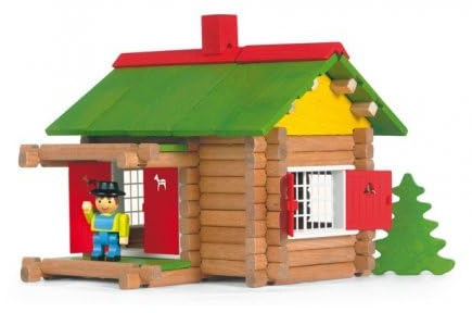 cavernedesjouets Coffret Mon Chalet en Bois 100 pièces - Maison forestiere - Set Jouet Construction et Carte Tigre - Fabrique en France