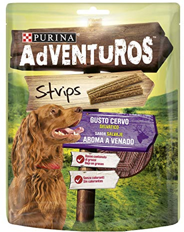 PURINA ADVENTUROS Snack per Cani Adulti Strips con Cervo 6 Confezioni da 90g