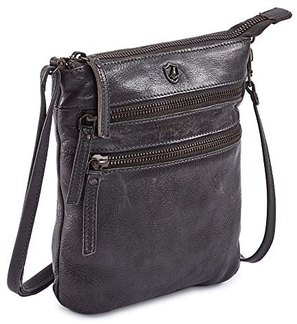Cochoa Small Triple Zip Real Leather Women's Crossbody- Premium Vintage Crossover Shoulder Sling Bag (Charcoal Grey)
