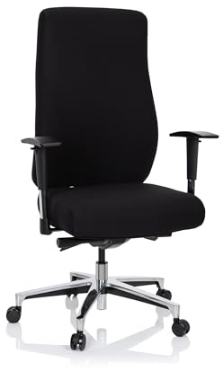 hjh OFFICE 702312 Profi Bürostuhl FORCOM Stoff Schwarz Drehstuhl gepolstert, breite Sitzfläche, hohe Rückenlehne, bis 130kg belastbar
