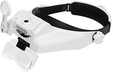 Lupenbrille Licht Kopfbandlupe Verstellbarem Head Mount Lupe Stirnlupe Brillenlupe mit 1X bis 8X Vergrößerungs und 3 LED Licht für Hobbys, Juweliere, Reparatur, Lesen, Nähen, Handwerk