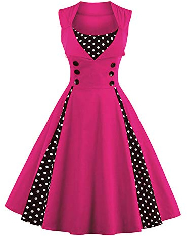 OBEEII 50s Retro Dresses, Women's 1950s Vintage A-Line Cotton Swing Dress for Rockabilly Evening Party Cocktail Dress XL Hot Pink