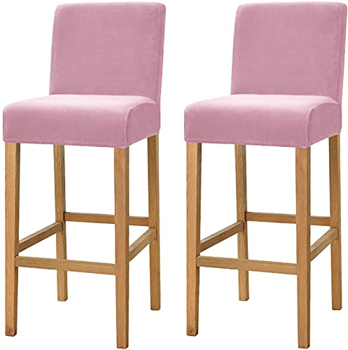 Dimatic Samt Plüsch Stuhl Abdeckung Theke Pub Bar Hocker Stuhl Slipcover für Esszimmer Cafe Barhocker Slipcover Möbelschutz Anti-Rutsch-Bezug mit elastischem Boden, 2er Set, Rose