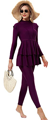 seafanny Damen Modest Badeanzug Langarm Burkini Full Cover Muslim Badeanzug 2XL(44)