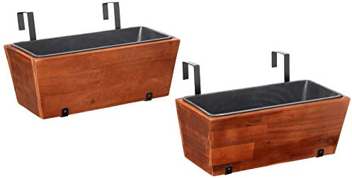 Amazon Aware jardinera rectangular colgante de madera de 46 cm, marrón, Paquete de 2