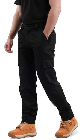 Ranger Cargo Work Trousers, Combat Style Tactical Work Pants in Black & Navy Blue. Built for Tradesmen, Ideal for Storing Tools, 34W / 31L