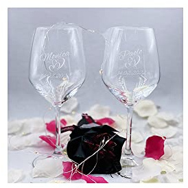 Generico Bicchiere da Vino Personalizzato con Nome Calice da Vino Bianco Rosso Inciso con Nome Testo Data Anniversario Amore Love Brindisi Festa degli Innamorati Love Romantici Idea Regalo 2022 2