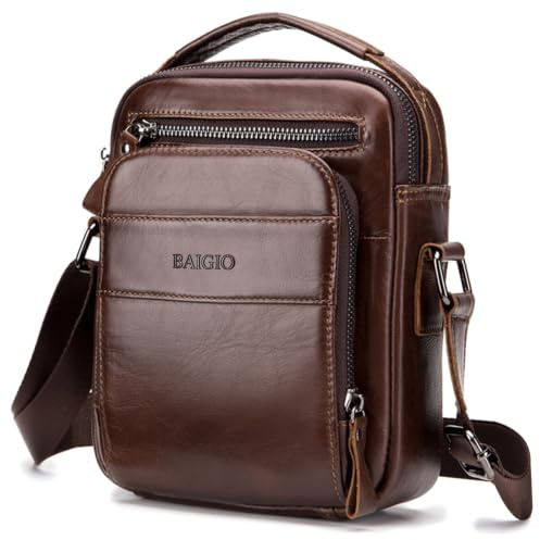 BAIGIO Sac à Bandoulière pour Hommes Petits Sacs en Cuir Vintage Sacs avec Poignée Sac à Main Pochette Besace pour Décontracté Affaires