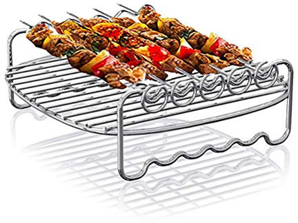 Estante de doble capa con pincho para freidora de aire, accesorios para freidoras de aire, bandeja de acero inoxidable para barbacoa