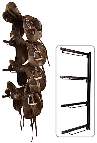 SteelChimp Saddle Rack Wall Mount - Equestrian 4-Tier Heavy Duty | Western and English Saddle Rack | Holds Tack, Pad, Accessories etc. for Horses | USA Designed