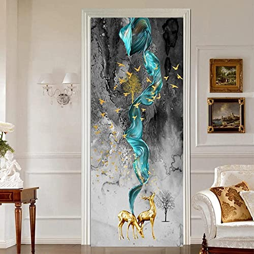 Pegatinas De Puerta 3D Pegatinas De Pared Puertas Interiores Pegatina Calcomanía Arte Interior Rayas Azules Abstractas Mural De Puerta Autoadhesivo Extraíble Impermeable Decoración Del Hogar Sala De