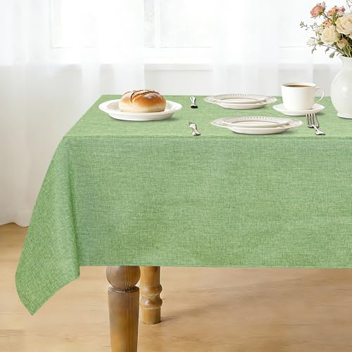 JIUZHEN Leinenoptik Tischdecken Wasserabweisend Tischdecke Abwaschbar | Esszimmer Garten Outdoor Hochzeiten Wasserdicht Tischtuch Eckig 135x200 cm Grün