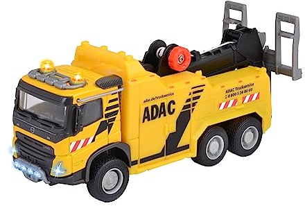 Majorette - ADAC Abschleppwagen (20cm) - großer Volvo Spielzeug-LKW mit Kran, Seilwinde, Abschleppgabel, Licht & Sound, Spielzeugauto für Kinder ab 3 Jahre