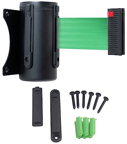 Danieli | Transenna da Muro in Metallo da 3 Metri con Nastro e Clip Ricevente | Barriera a Nastro Segnaletico Estensibile | Barriera di Sicurezza con Montaggio a Parete (VERDE)