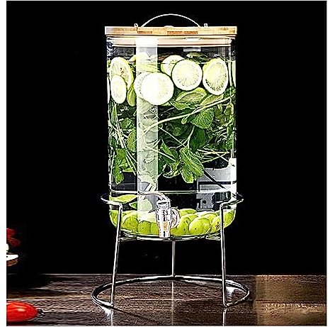 WYJRO Dispenser per Bevande in Vetro,Bottiglia di Vetro Trasparente con Rubinetto And Copertura in bambù Rimovibile,per Bevande Calde E Fredde per Picnic All'aperto,ABS Faucet,8L