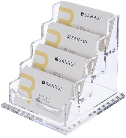 SANRUI Visitenkartenhalter Acryl - Extra Standfest (8mm Dicke Basis) - Eleganter Visitenkartenständer Transparent für 240 Karten, 4 Fächer - Premium Visitenkarten Aufsteller für Büro, Messe & Empfang