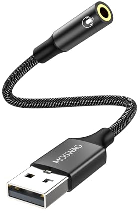 MOSWAG Adattatore audio jack per cuffie da USB a 3,5 mm da 20 cm, supporto per cuffie da USB a 3,5 poli TRRS a 4 poli, scheda audio stereo esterna per PC, laptop, PS4, Mac ecc.