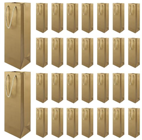 VIDETOL 30 sacchetti regalo per bottiglie di vino, carta kraft con manico, per vino, champagne e regalo per Natale, compleanno, San Valentino