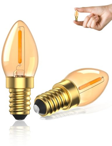 Lamptobe 0,5W Mini E14 Glühbirnen, Vintage Kleine Schraube LED-Glühbirnen 2200K Warmweiße Salzlampenlampen, C7 Kerze Niedrige Watt Nachtlichtbirne (2er Pack)