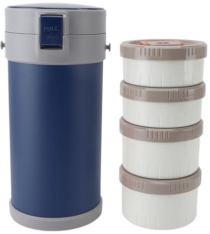 Apilable de Acero Inoxidable, Térmica, Apilable, a Prueba de Fugas, con Tarro Aislado y Asa de Correa, Contenedor de Alimentos Aislado para la Escuela (Blue)