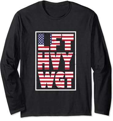 Lift Heavy Weight Funny Gym Workout Gear Retro American Flag Long Sleeve T-Shirt