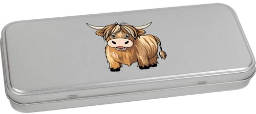 Azeeda 'Happy Highland Cow' Metal Hinged Stationery Tin/Storage Box (TT00248761)