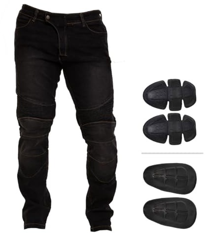 Juicy Trendz Men's Motorcycle Jeans – Motorbike Riding Pants with Protective Knee and Hip Armor Black