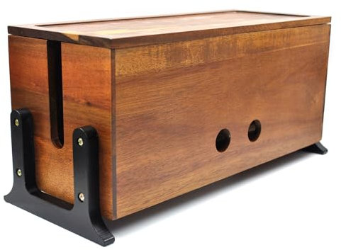 Itvexeme 14 inch Large Cable Management Box, Wood Cord Hider Box & Organizer for Power Strip Hider Cable Storage for Office, TV Wires, Desk Cord Organizer, Vintage Walnut, wood