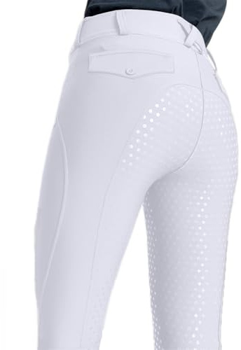 ticticlily Leggings Equitazione Donna Calzamaglia Equitazione Intera in Silicone Pantaloni Sportivi a Vita Alta con Passanti per Cintura Collant Sport Equestri A Bianco S