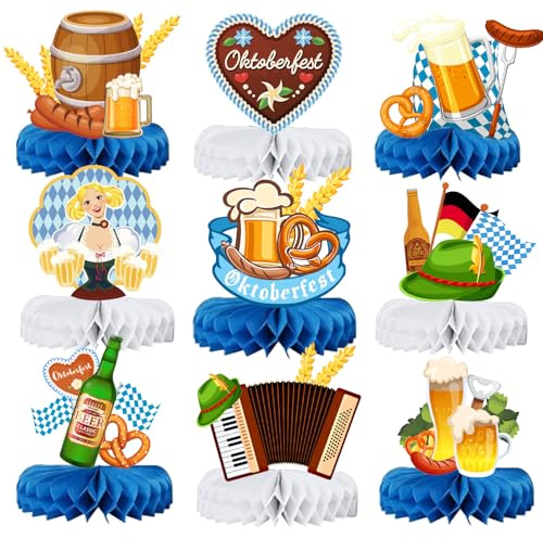 9 Stück Bierfest Deko Bienenwaben, Bierfest Tischdeko, Bayerische Deko 3D für Bayrische Deko Tischdekoration