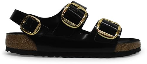 Birkenstock Unisex Milano Big Buckle Natural Leather High Shine Black Sandalen 38 EU