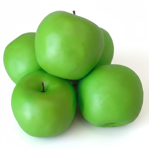 GMMH Künstlicher Deko Apfel - Lebensechtes Plastikobst, Äpfel Plastikfrucht, Kunstobst, Frucht für Dekoration, Schaufenster, Haushalt, Küche, Party, Hotel (Apfel - Grün, 5 Stück (20-40 Gramm/St))