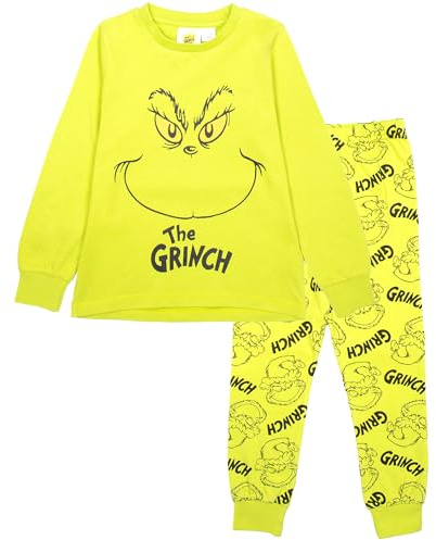 The Grinch Unisex Pyjama for Kids Long Sleeve 100% Cotton Winter Christmas Pyjama Age 6/7 Green