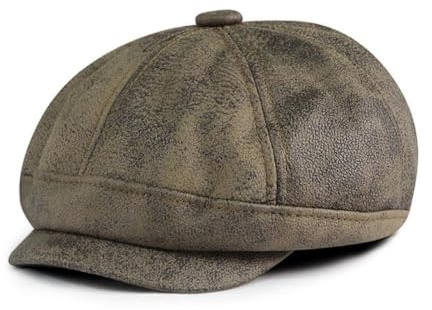 YAMEE Cappello vintage Newsboy in pelle cappello piatto cappello ottagonale cappello da pittore invecchiato, Caffè nero., Taglia unica