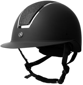 Horze Damen Reithelm Monarch Metallic Glitzer, CE EN 1384:2023, größenverstellbarer Reiterhelm, Schwarz, 55/57