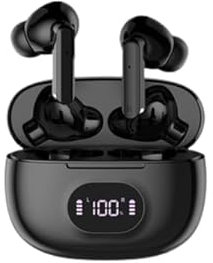 Auriculares Inalambricos Bluetooth, Auriculares Bluetooth 5.3, 4 Microfono, Cancelación de Ruido, HiFi Estéreo, 55H Reproducción, Cascos Inalambricos, Pantalla LED, IP7 Impermeable USB-C (Negro)