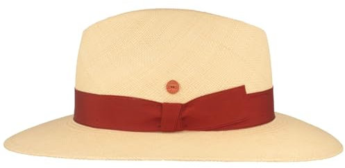 Mayser Orginal Panama-Hut | Stroh-Hut | Sommer-Hut aus Ecuador –Traditionell Handgeflochten, UV-Schutz 80, Wasserabweisend, Bruchschutz (60, Natur/Rot)
