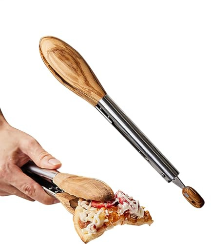 Pince de cuisine, bois d' en acier inoxydable, 30 x 3 x 3 cm, adorable pince alimentaire de qualité supérieure, pour cuisine, salade, barbecue, pince compacte pour barbecue et service