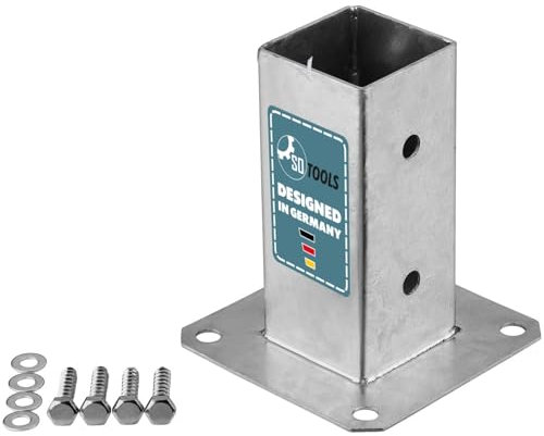 SOTOOLS Bodenhülse für 60 x 60 mm Vierkantpfosten feuerverzinkt Pfosten Bodenhülse Zaunträger Hülse Bodenplatte Pfostenträger aufschrauben Anker